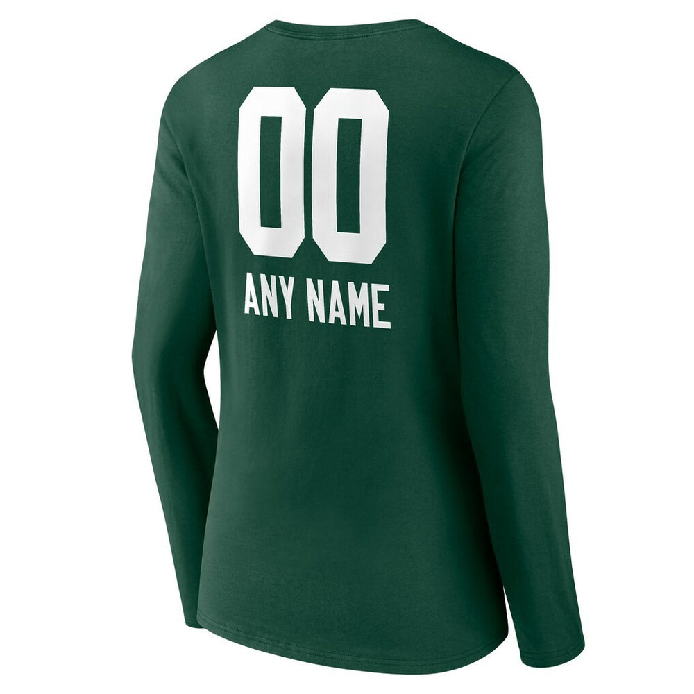 Green Bay Packers  Women's Personalized Name & Number Team Wordmark Long Sleeve V-Neck T-Shirt