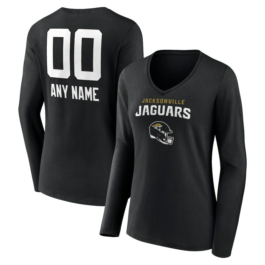 Jacksonville Jaguars  Women's Personalized Name & Number Team Wordmark Long Sleeve V-Neck T-Shirt
