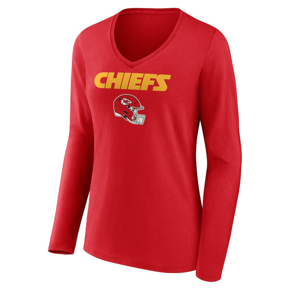 Kansas City Chiefs  Women's Personalized Name & Number Team Wordmark Long Sleeve V-Neck T-Shirt