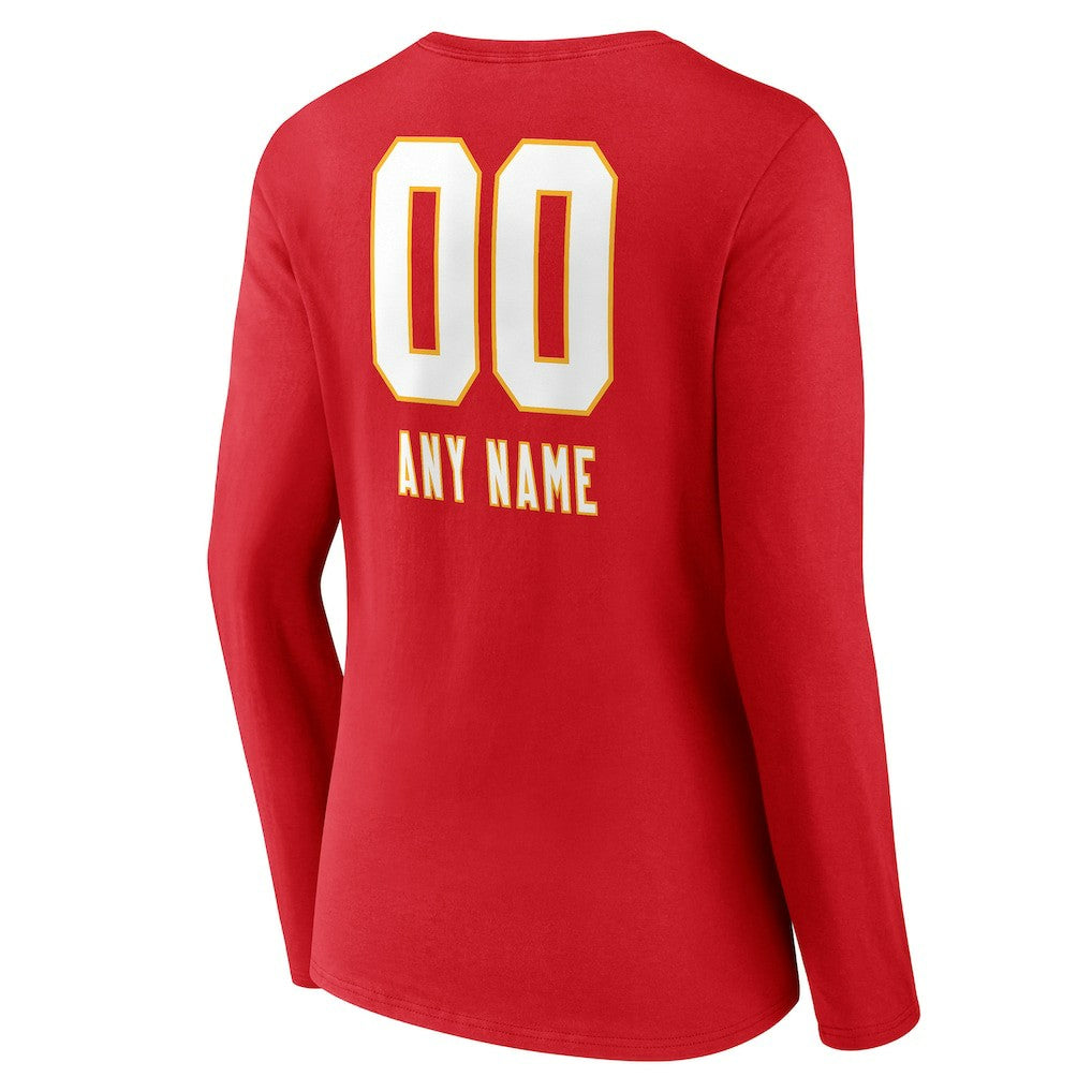 Kansas City Chiefs  Women's Personalized Name & Number Team Wordmark Long Sleeve V-Neck T-Shirt