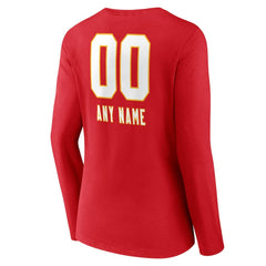 Kansas City Chiefs  Women's Personalized Name & Number Team Wordmark Long Sleeve V-Neck T-Shirt