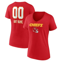 Kansas City Chiefs  Women's Personalized Name & Number Team Wordmark V-Neck T-Shirt