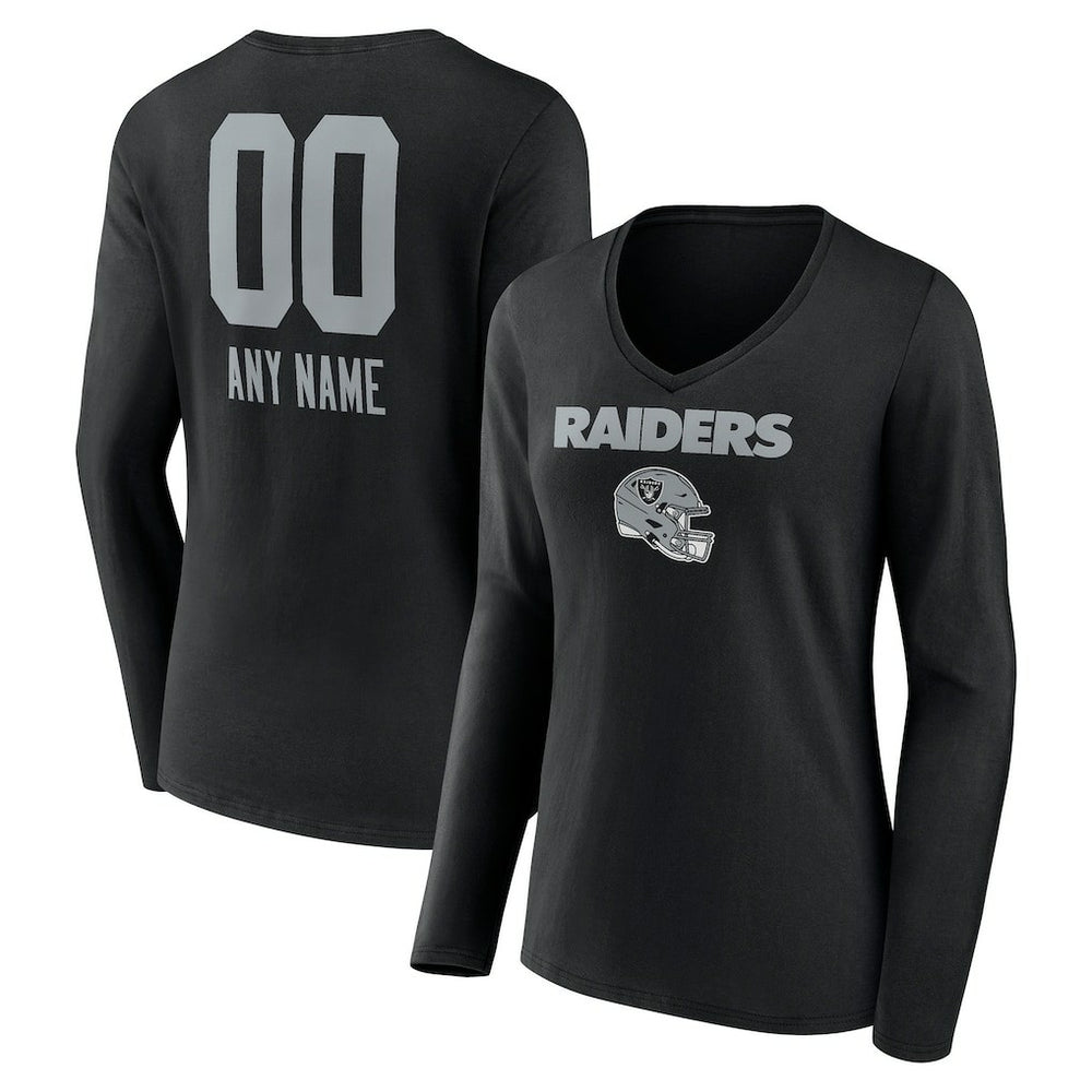 Las Vegas Raiders  Women's Personalized Name & Number Team Wordmark Long Sleeve V-Neck T-Shirt