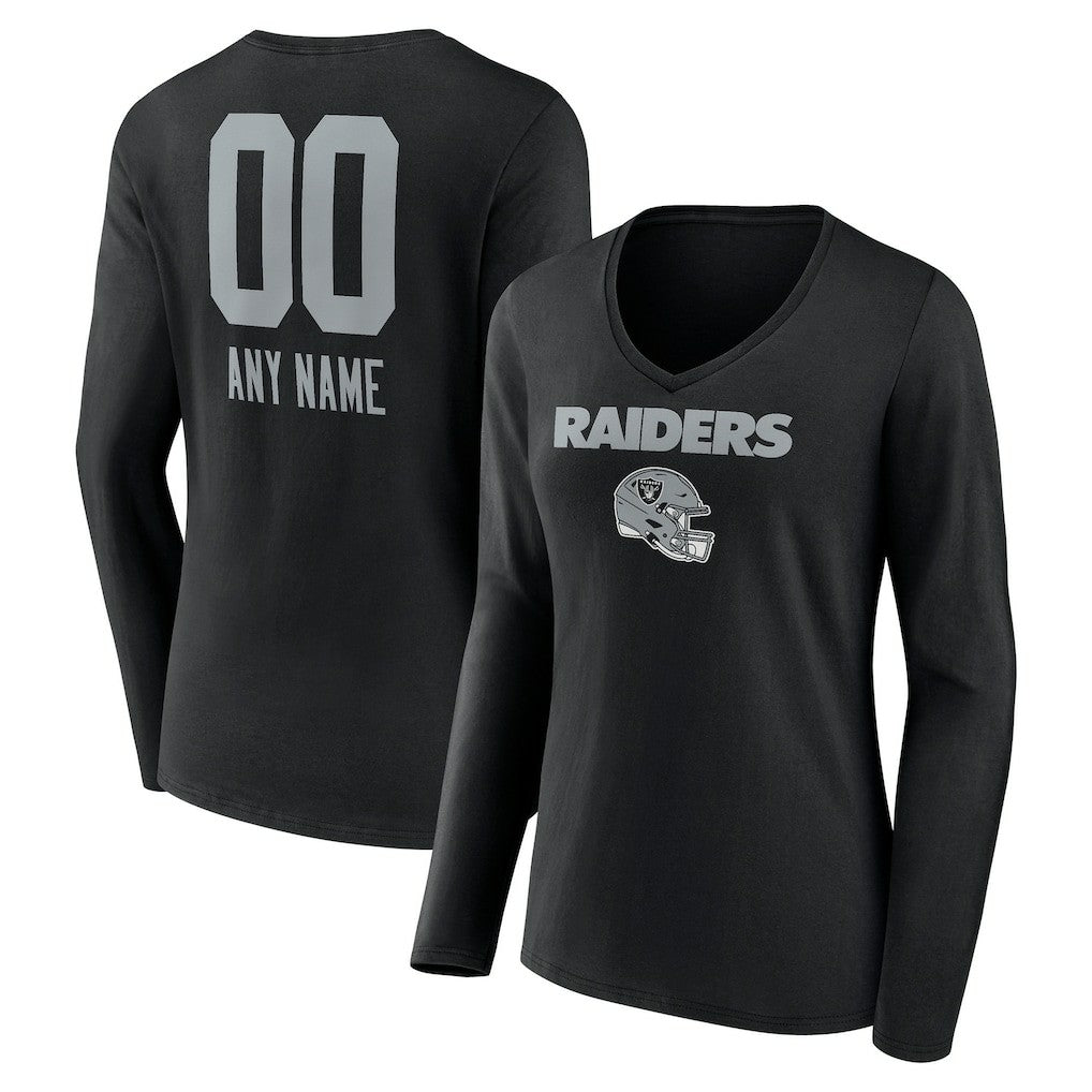 Las Vegas Raiders  Women's Personalized Name & Number Team Wordmark Long Sleeve V-Neck T-Shirt