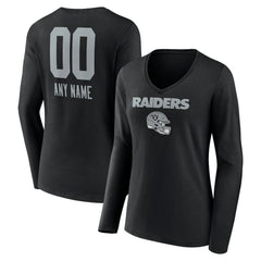Las Vegas Raiders  Women's Personalized Name & Number Team Wordmark Long Sleeve V-Neck T-Shirt