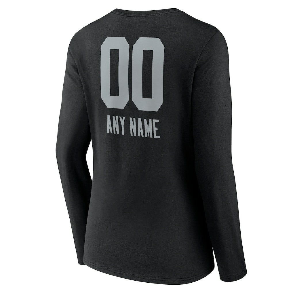 Las Vegas Raiders  Women's Personalized Name & Number Team Wordmark Long Sleeve V-Neck T-Shirt