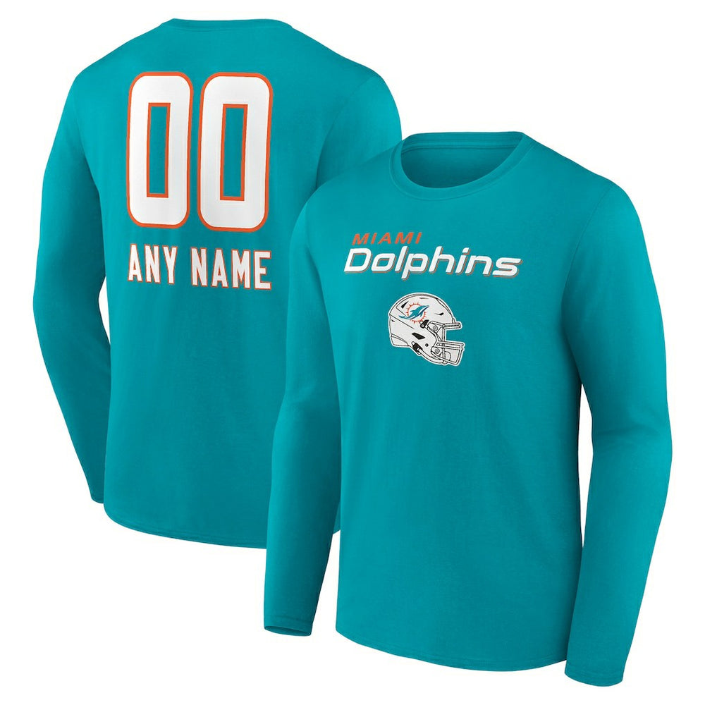 Miami Dolphins  Personalized Name & Number Team Wordmark Long Sleeve T-Shirt