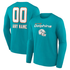 Miami Dolphins  Personalized Name & Number Team Wordmark Long Sleeve T-Shirt