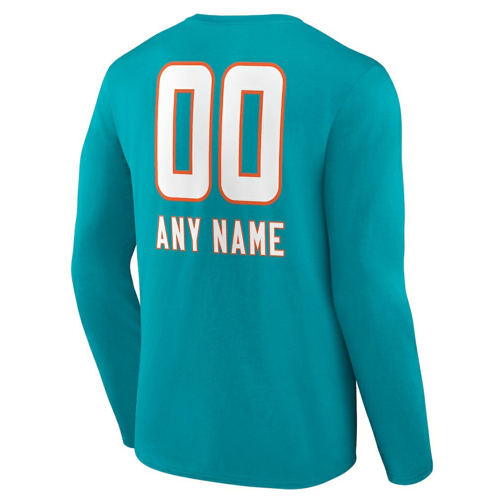 Miami Dolphins  Personalized Name & Number Team Wordmark Long Sleeve T-Shirt