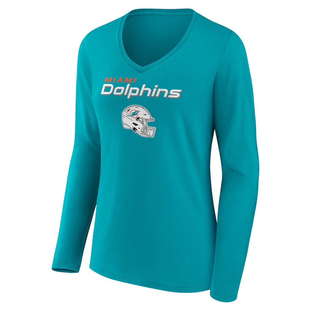 Miami Dolphins  Women's Personalized Name & Number Team Wordmark Long Sleeve V-Neck T-Shirt