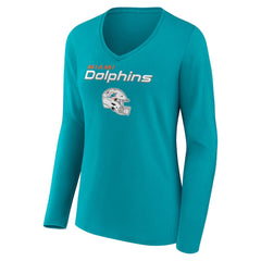 Miami Dolphins  Women's Personalized Name & Number Team Wordmark Long Sleeve V-Neck T-Shirt