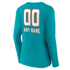Miami Dolphins  Women's Personalized Name & Number Team Wordmark Long Sleeve V-Neck T-Shirt