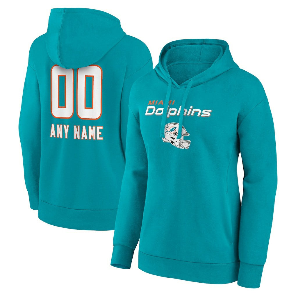 Miami Dolphins  Women's Personalized Name & Number Team Wordmark Pullover Hoodie
