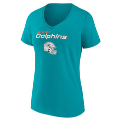 Miami Dolphins  Women's Personalized Name & Number Team Wordmark V-Neck T-Shirt