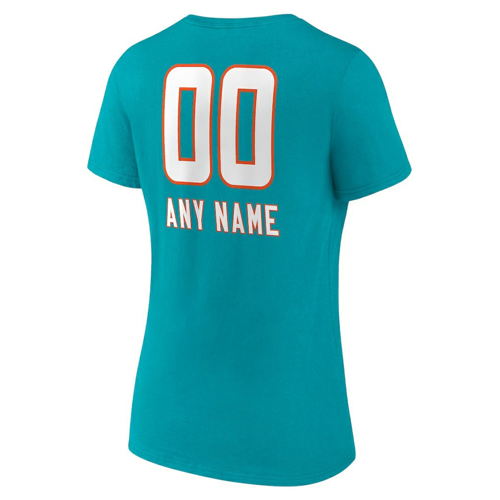 Miami Dolphins  Women's Personalized Name & Number Team Wordmark V-Neck T-Shirt