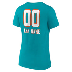 Miami Dolphins  Women's Personalized Name & Number Team Wordmark V-Neck T-Shirt