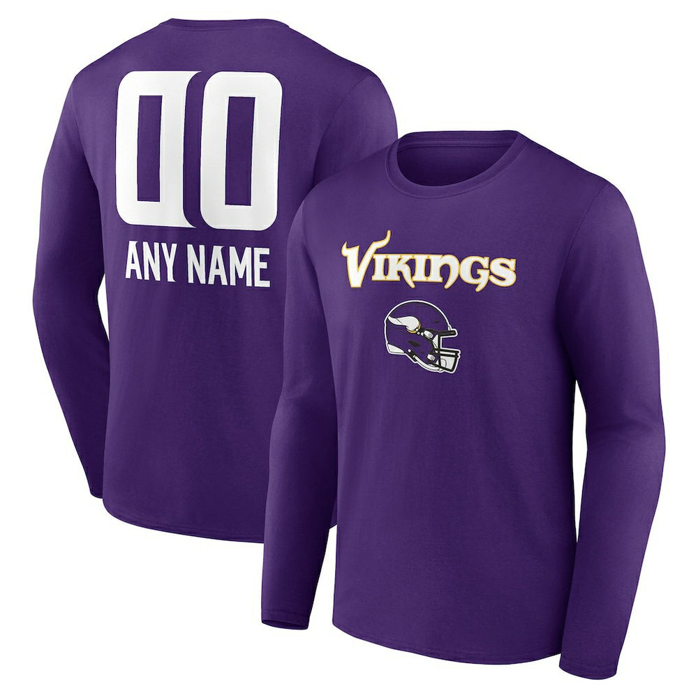 Minnesota Vikings  Personalized Name & Number Team Wordmark Long Sleeve T-Shirt