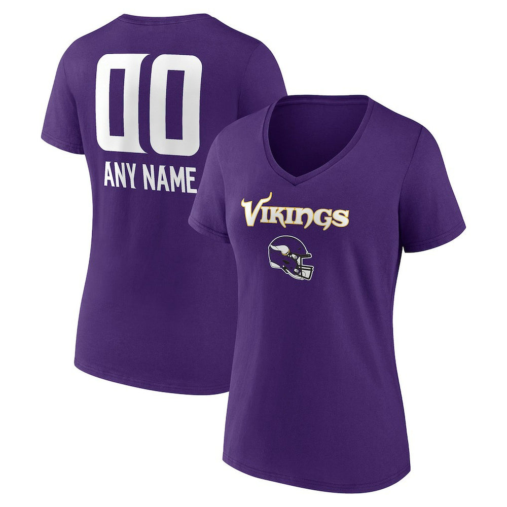 Minnesota Vikings  Women's Personalized Name & Number Team Wordmark V-Neck T-Shirt