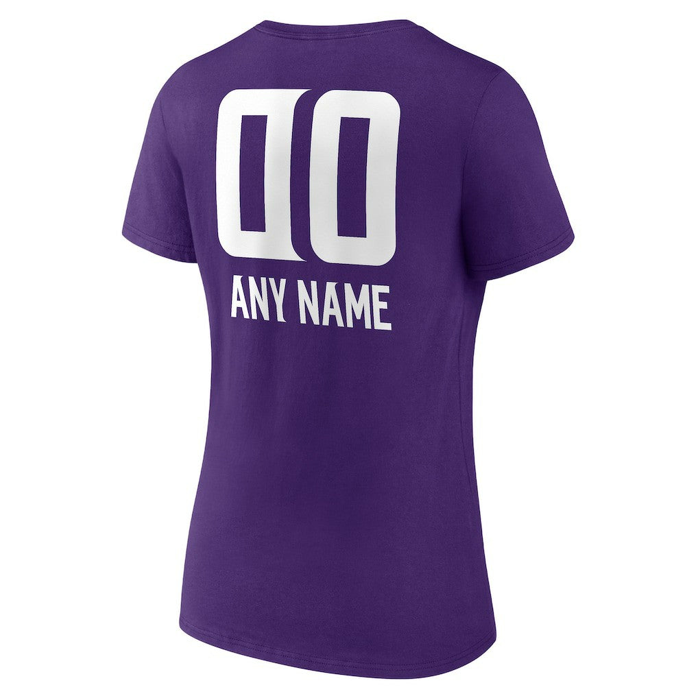 Minnesota Vikings  Women's Personalized Name & Number Team Wordmark V-Neck T-Shirt
