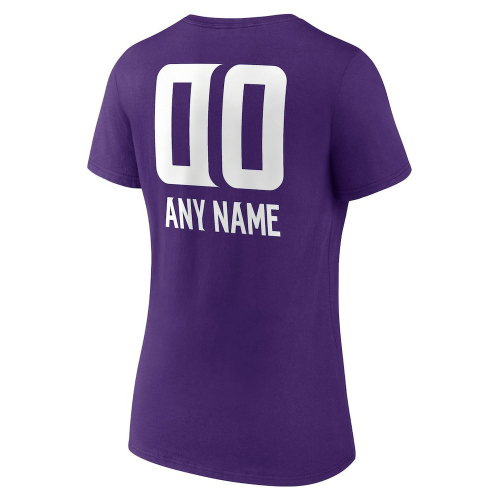 Minnesota Vikings  Women's Personalized Name & Number Team Wordmark V-Neck T-Shirt