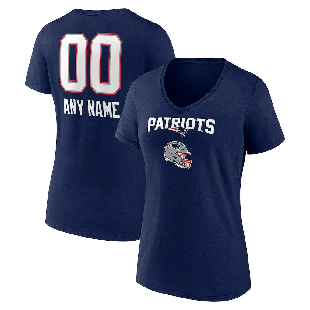 New England Patriots  Women's Personalized Name & Number Team Wordmark V-Neck T-Shirt