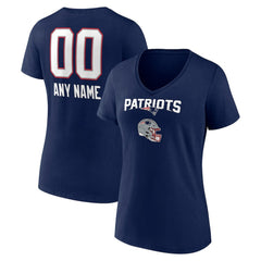 New England Patriots  Women's Personalized Name & Number Team Wordmark V-Neck T-Shirt