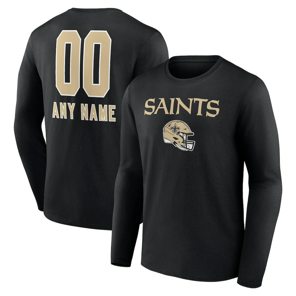 New Orleans Saints  Personalized Name & Number Team Wordmark Long Sleeve T-Shirt