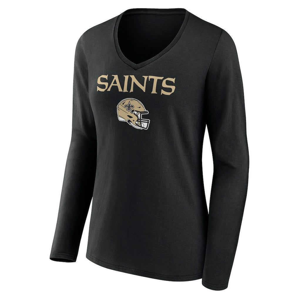 New Orleans Saints  Women's Personalized Name & Number Team Wordmark Long Sleeve V-Neck T-Shirt