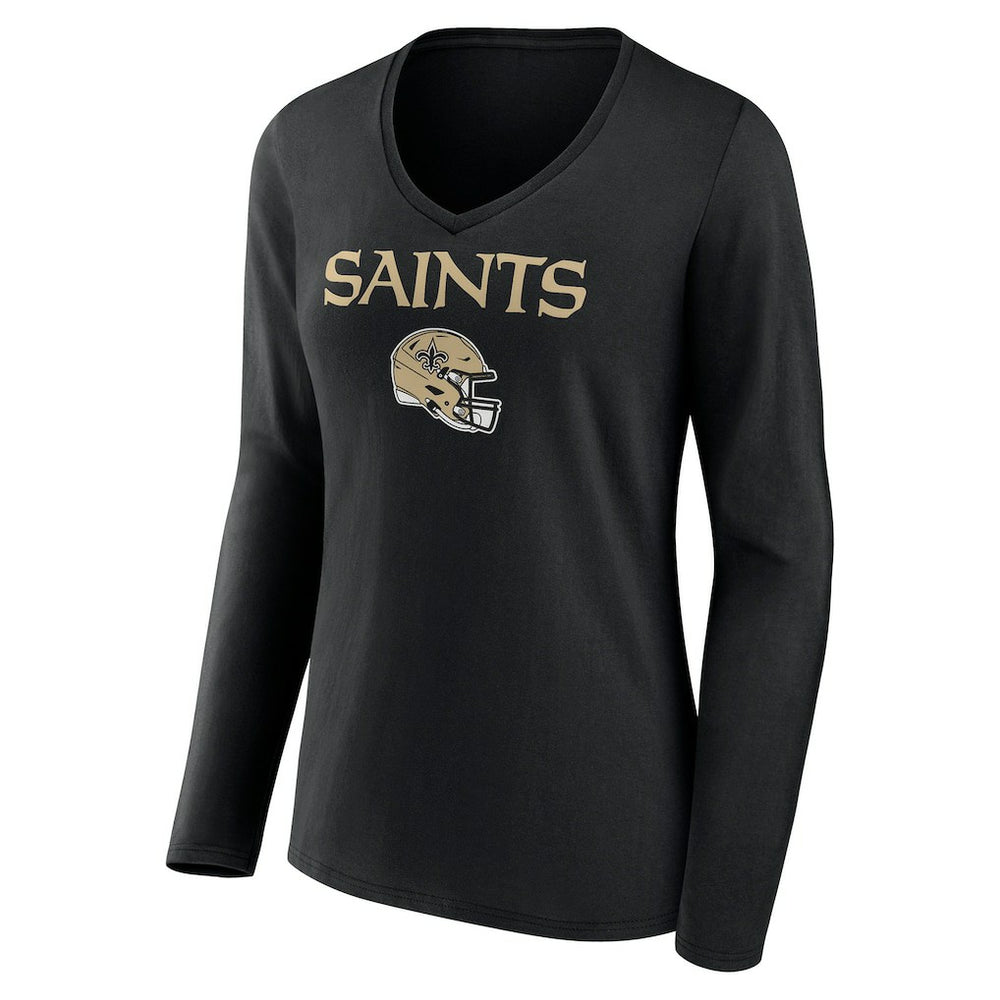 New Orleans Saints  Women's Personalized Name & Number Team Wordmark Long Sleeve V-Neck T-Shirt