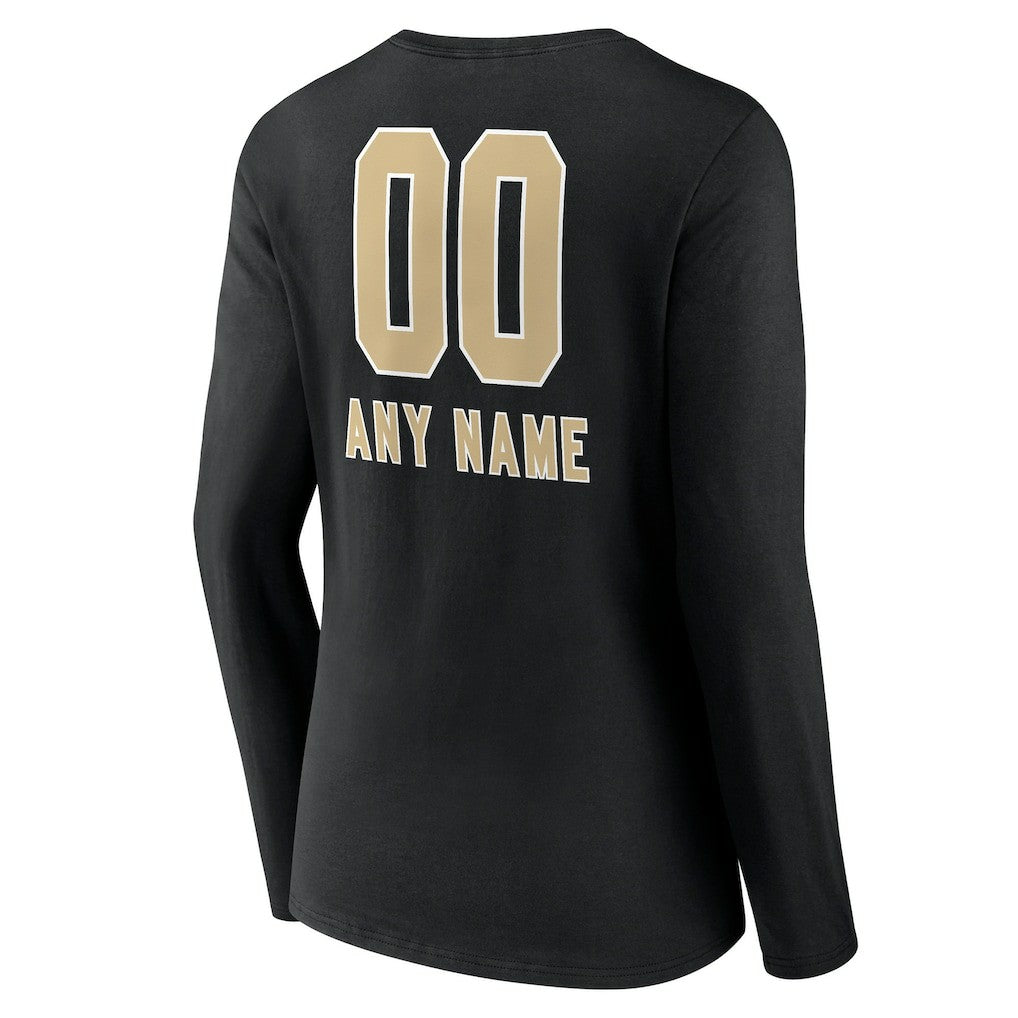 New Orleans Saints  Women's Personalized Name & Number Team Wordmark Long Sleeve V-Neck T-Shirt