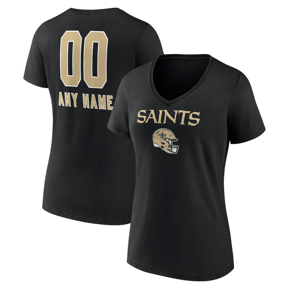 New Orleans Saints  Women's Personalized Name & Number Team Wordmark V-Neck T-Shirt