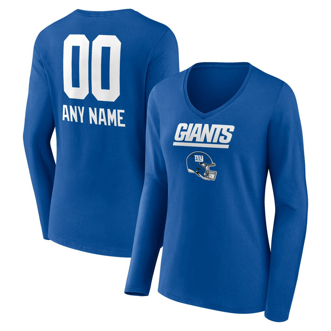 New York Giants  Women's Personalized Name & Number Team Wordmark Long Sleeve V-Neck T-Shirt