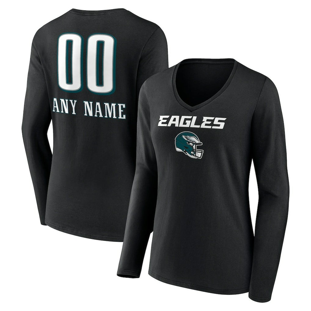 Philadelphia Eagles  Women's Personalized Name & Number Team Wordmark Long Sleeve V-Neck T-Shirt