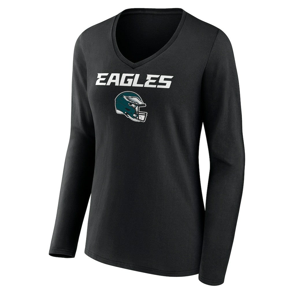 Philadelphia Eagles  Women's Personalized Name & Number Team Wordmark Long Sleeve V-Neck T-Shirt