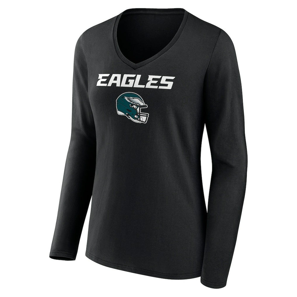 Philadelphia Eagles  Women's Personalized Name & Number Team Wordmark Long Sleeve V-Neck T-Shirt