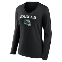 Philadelphia Eagles  Women's Personalized Name & Number Team Wordmark Long Sleeve V-Neck T-Shirt