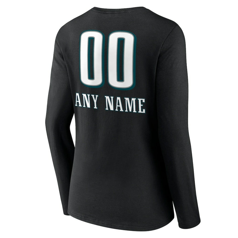 Philadelphia Eagles  Women's Personalized Name & Number Team Wordmark Long Sleeve V-Neck T-Shirt