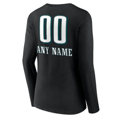 Philadelphia Eagles  Women's Personalized Name & Number Team Wordmark Long Sleeve V-Neck T-Shirt