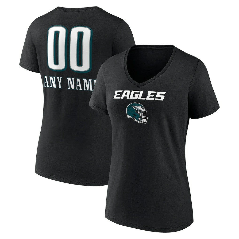 Philadelphia Eagles  Women's Personalized Name & Number Team Wordmark V-Neck T-Shirt