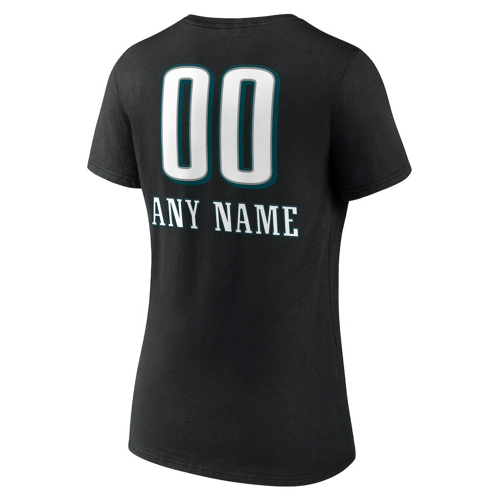 Philadelphia Eagles  Women's Personalized Name & Number Team Wordmark V-Neck T-Shirt