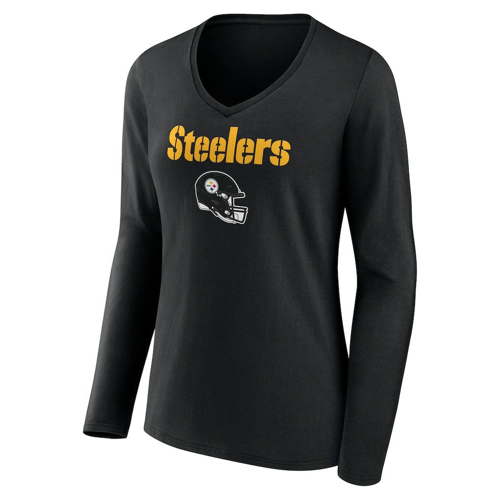Pittsburgh Steelers  Women's Personalized Name & Number Team Wordmark Long Sleeve V-Neck T-Shirt