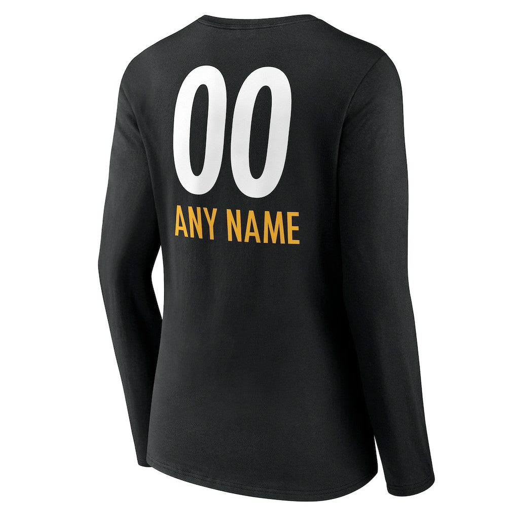 Pittsburgh Steelers  Women's Personalized Name & Number Team Wordmark Long Sleeve V-Neck T-Shirt