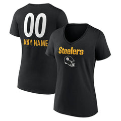 Pittsburgh Steelers  Women's Personalized Name & Number Team Wordmark V-Neck T-Shirt