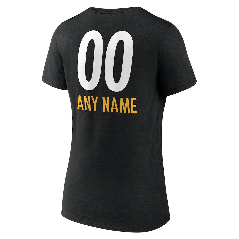 Pittsburgh Steelers  Women's Personalized Name & Number Team Wordmark V-Neck T-Shirt