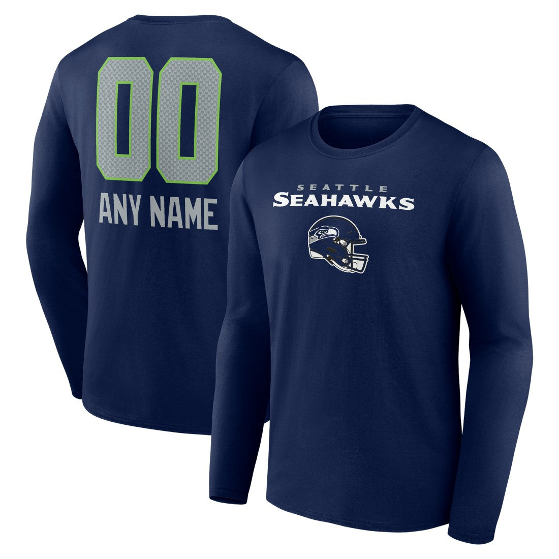 Seattle Seahawks  Personalized Name & Number Team Wordmark Long Sleeve T-Shirt