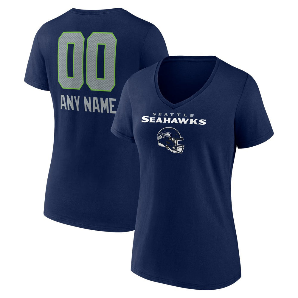 Seattle Seahawks  Women's Personalized Name & Number Team Wordmark V-Neck T-Shirt