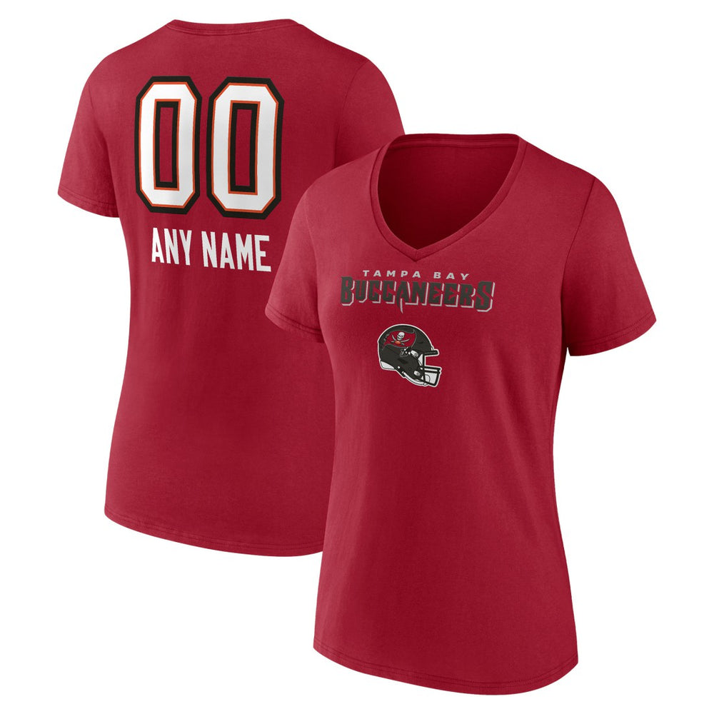 Tampa Bay Buccaneers  Women's Personalized Name & Number Team Wordmark V-Neck T-Shirt