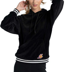 Los Angeles Lakers Lusso Women's Nellie Oversized Velour Pullover Hoodie New
