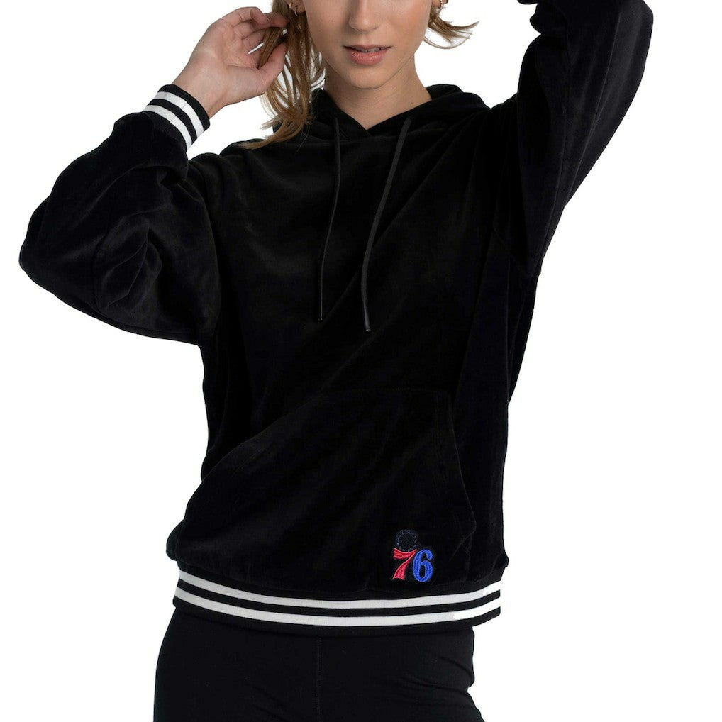 Philadelphia 76ers Lusso Women's Nellie Oversized Velour Pullover Hoodie New
