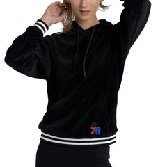 Philadelphia 76ers Lusso Women's Nellie Oversized Velour Pullover Hoodie New